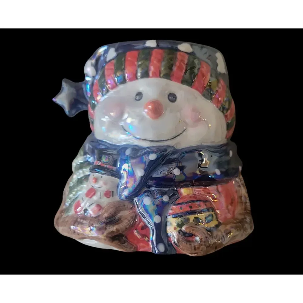 Christmas Jolly Snowman Ceramic Candle Style Eyes by‎ Baum Bros Never used! VTG